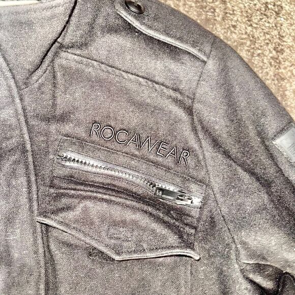 Rocawear Men Vintage Utility Pocket Fleece Bomber Sport Coat Jacket Black Large - Picture 4 of 12